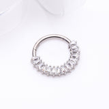 Detail View 1 of Implant Grade Titanium Pave Baguette Sparkle Clicker Hoop Ring-Clear Gem