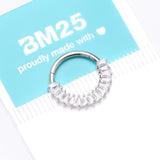 Detail View 4 of Implant Grade Titanium Pave Baguette Sparkle Clicker Hoop Ring-Clear Gem
