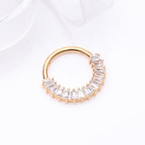 Detail View 1 of Implant Grade Titanium Golden Pave Baguette Sparkle Clicker Hoop Ring-Clear Gem