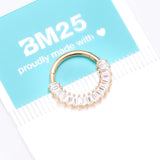 Detail View 4 of Implant Grade Titanium Golden Pave Baguette Sparkle Clicker Hoop Ring-Clear Gem