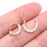 Detail View 3 of Implant Grade Titanium Golden Pave Baguette Sparkle Clicker Hoop Ring-Clear Gem