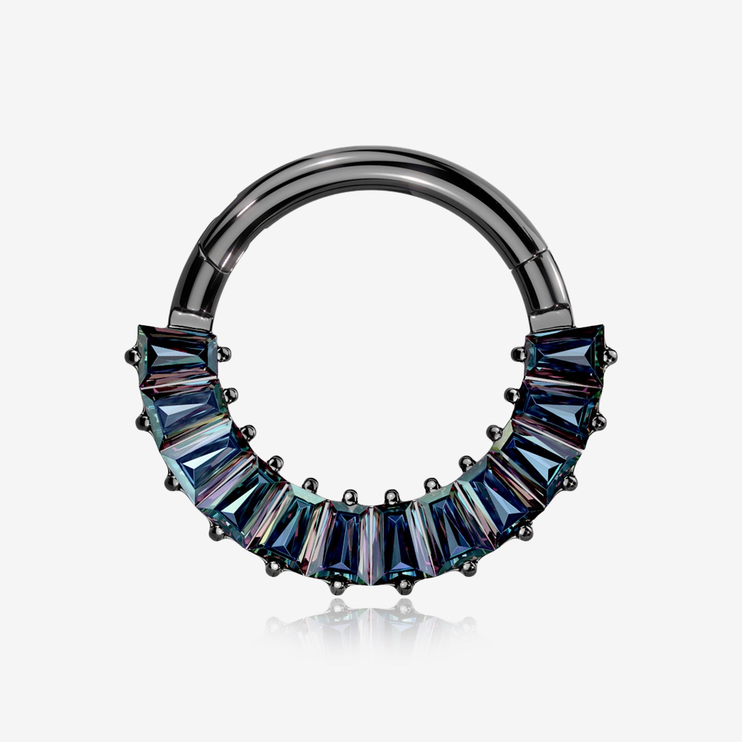 Implant Grade Titanium Blackline Pave Baguette Sparkle Clicker Hoop Ring-Vitrail Medium