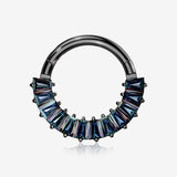 Implant Grade Titanium Blackline Pave Baguette Sparkle Clicker Hoop Ring
