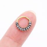 Detail View 2 of Implant Grade Titanium Golden Pave Baguette Sparkle Clicker Hoop Ring-Black