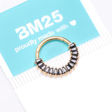 Detail View 4 of Implant Grade Titanium Golden Pave Baguette Sparkle Clicker Hoop Ring-Black
