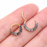 Detail View 3 of Implant Grade Titanium Golden Pave Baguette Sparkle Clicker Hoop Ring-Black