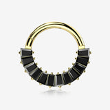 Implant Grade Titanium Golden Pave Baguette Sparkle Clicker Hoop Ring-Black