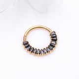 Detail View 1 of Implant Grade Titanium Golden Pave Baguette Sparkle Clicker Hoop Ring-Black