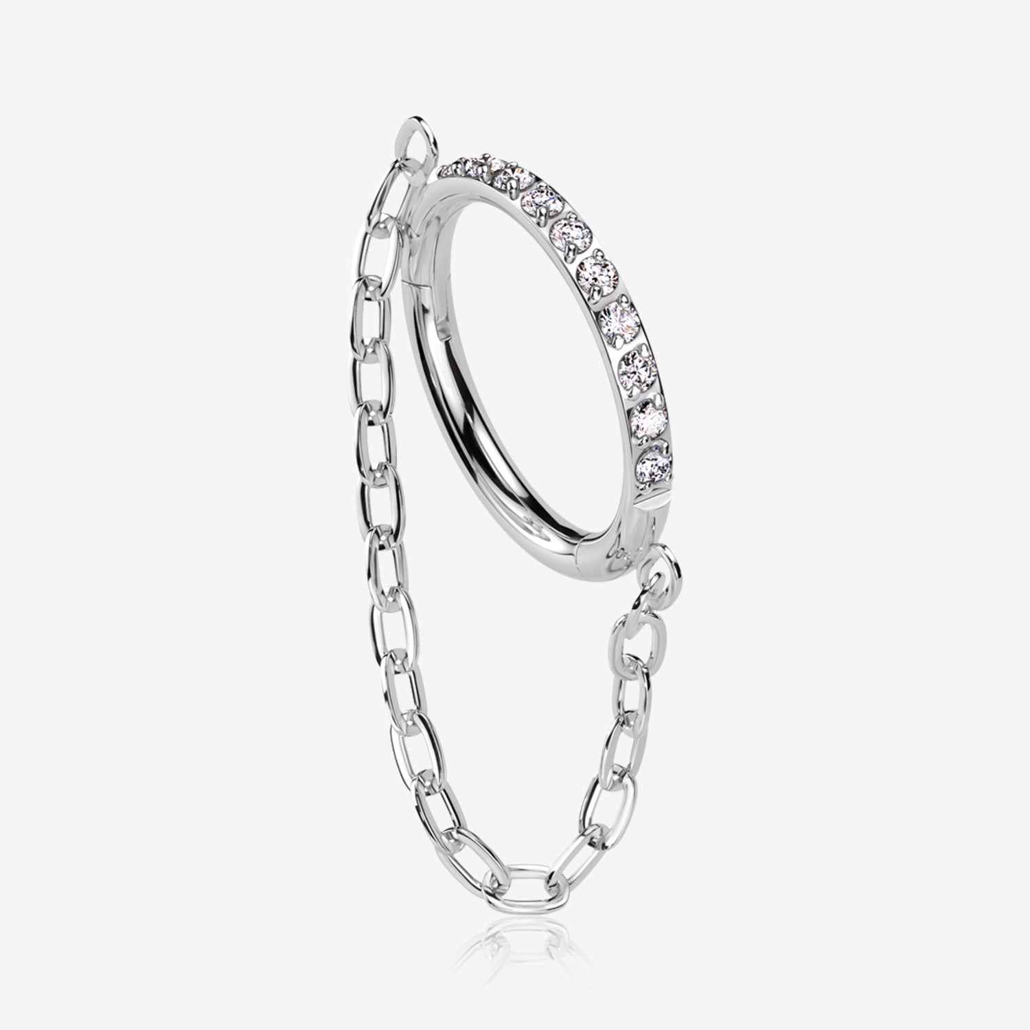Implant Grade Titanium Brilliant Sparkle Rim Chained Clicker Hoop Ring-Clear Gem