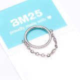 Detail View 4 of Implant Grade Titanium Brilliant Sparkle Rim Chained Clicker Hoop Ring-Clear Gem