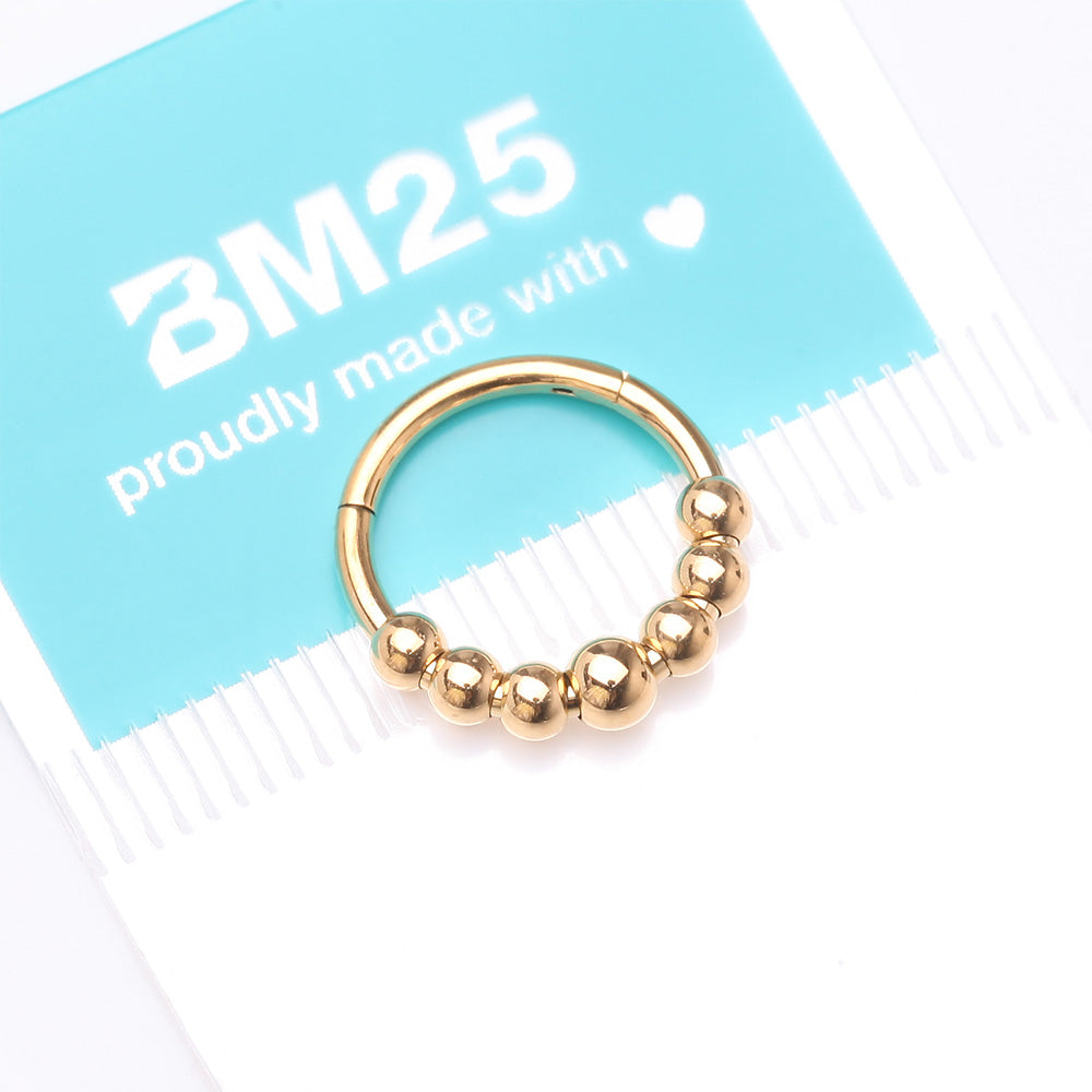 Detail View 4 of Implant Grade Titanium Golden Cascading Bali Beads Clicker Hoop Ring