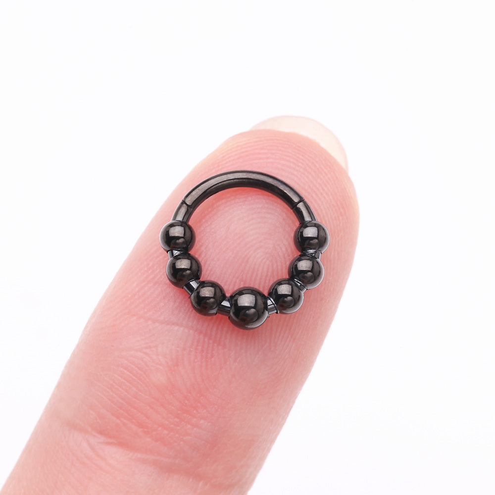 Detail View 2 of Implant Grade Titanium Blackline Cascading Bali Beads Clicker Hoop Ring
