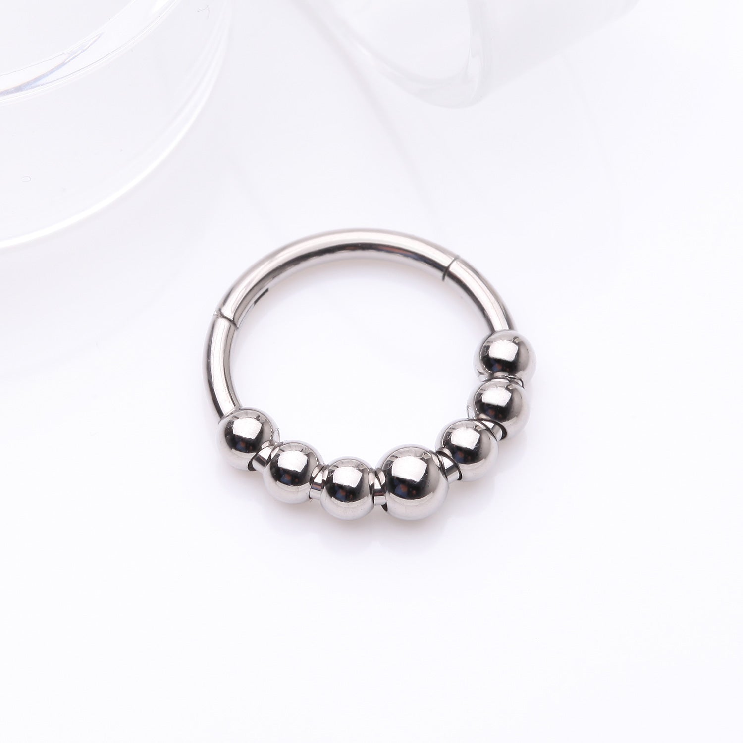 Detail View 1 of Implant Grade Titanium Cascading Bali Beads Clicker Hoop Ring