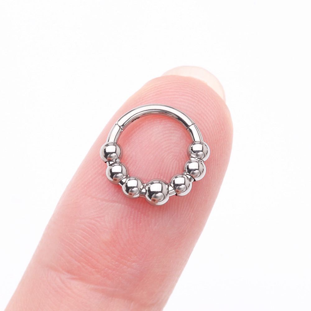 Detail View 2 of Implant Grade Titanium Cascading Bali Beads Clicker Hoop Ring