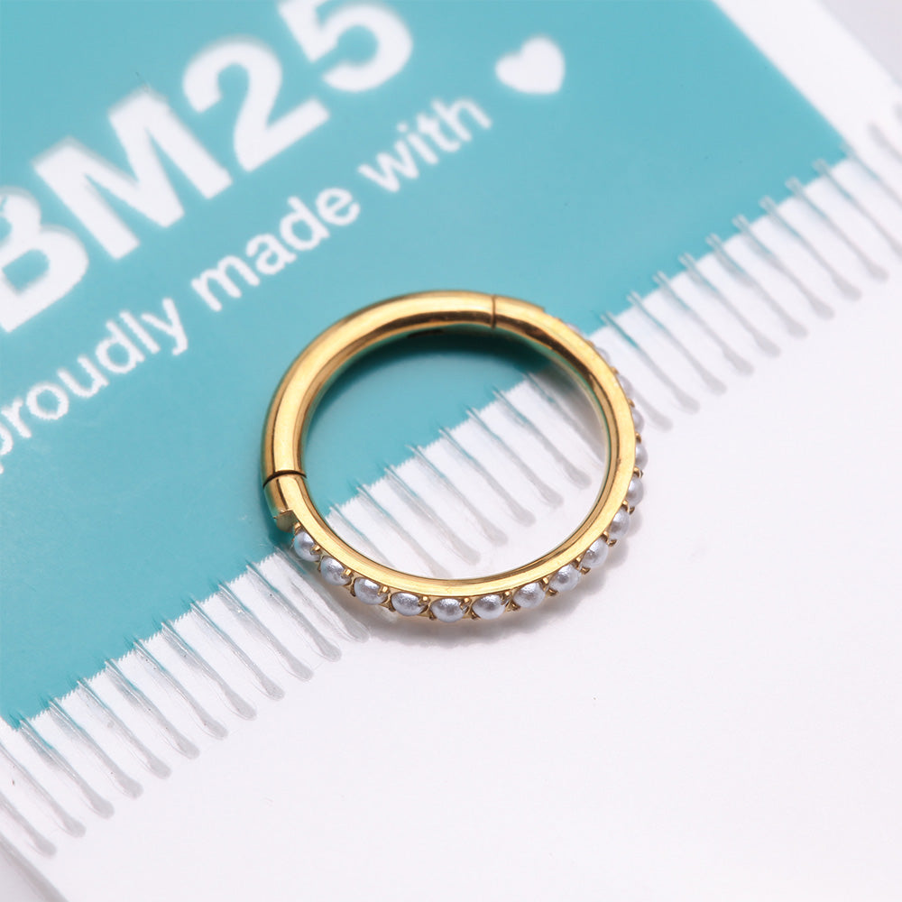 Detail View 4 of Implant Grade Titanium Golden Pearlescent Beads Lined Clicker Hoop Ring-White