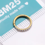 Detail View 4 of Implant Grade Titanium Golden Pearlescent Beads Lined Clicker Hoop Ring-White