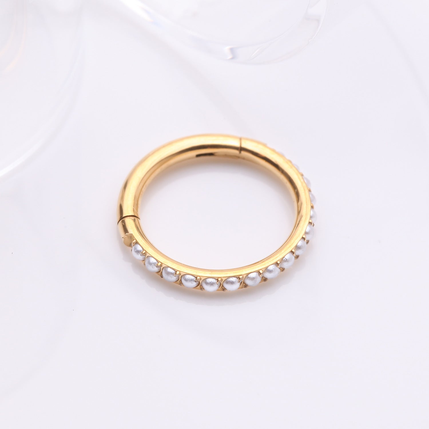 Detail View 1 of Implant Grade Titanium Golden Pearlescent Beads Lined Clicker Hoop Ring-White