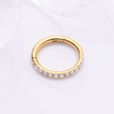 Detail View 1 of Implant Grade Titanium Golden Pearlescent Beads Lined Clicker Hoop Ring-White