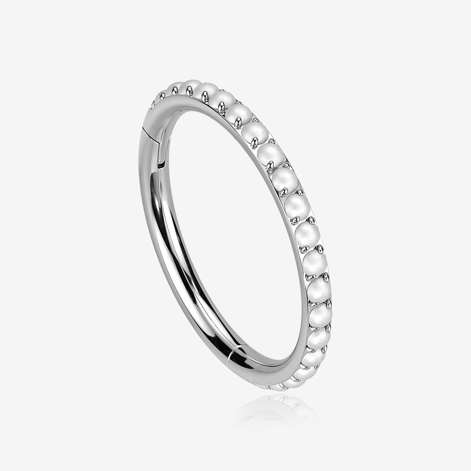 Implant Grade Titanium Pearlescent Beads Lined Clicker Hoop Ring-White