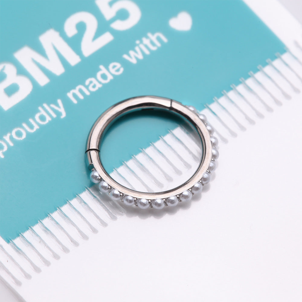 Detail View 4 of Implant Grade Titanium Pearlescent Beads Lined Clicker Hoop Ring-White
