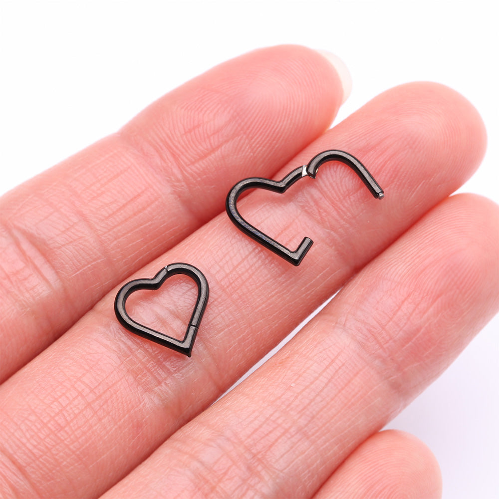 Detail View 2 of Implant Grade Titanium Blackline Heart Basic Geometric Clicker Hoop Ring