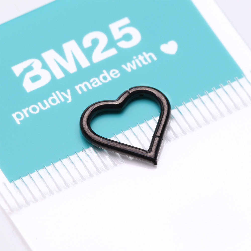 Detail View 3 of Implant Grade Titanium Blackline Heart Basic Geometric Clicker Hoop Ring