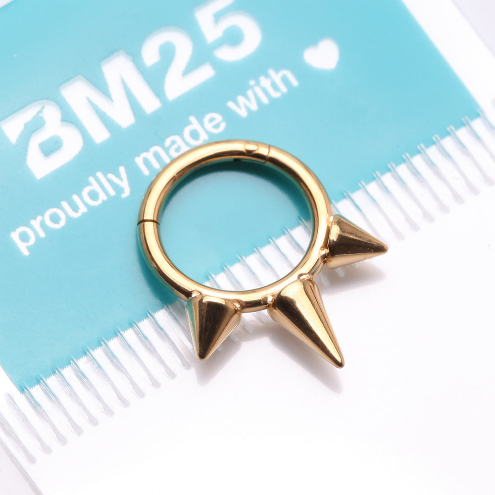 Detail View 3 of Implant Grade Titanium Golden Bali Studded Spikes Clicker Hoop Ring