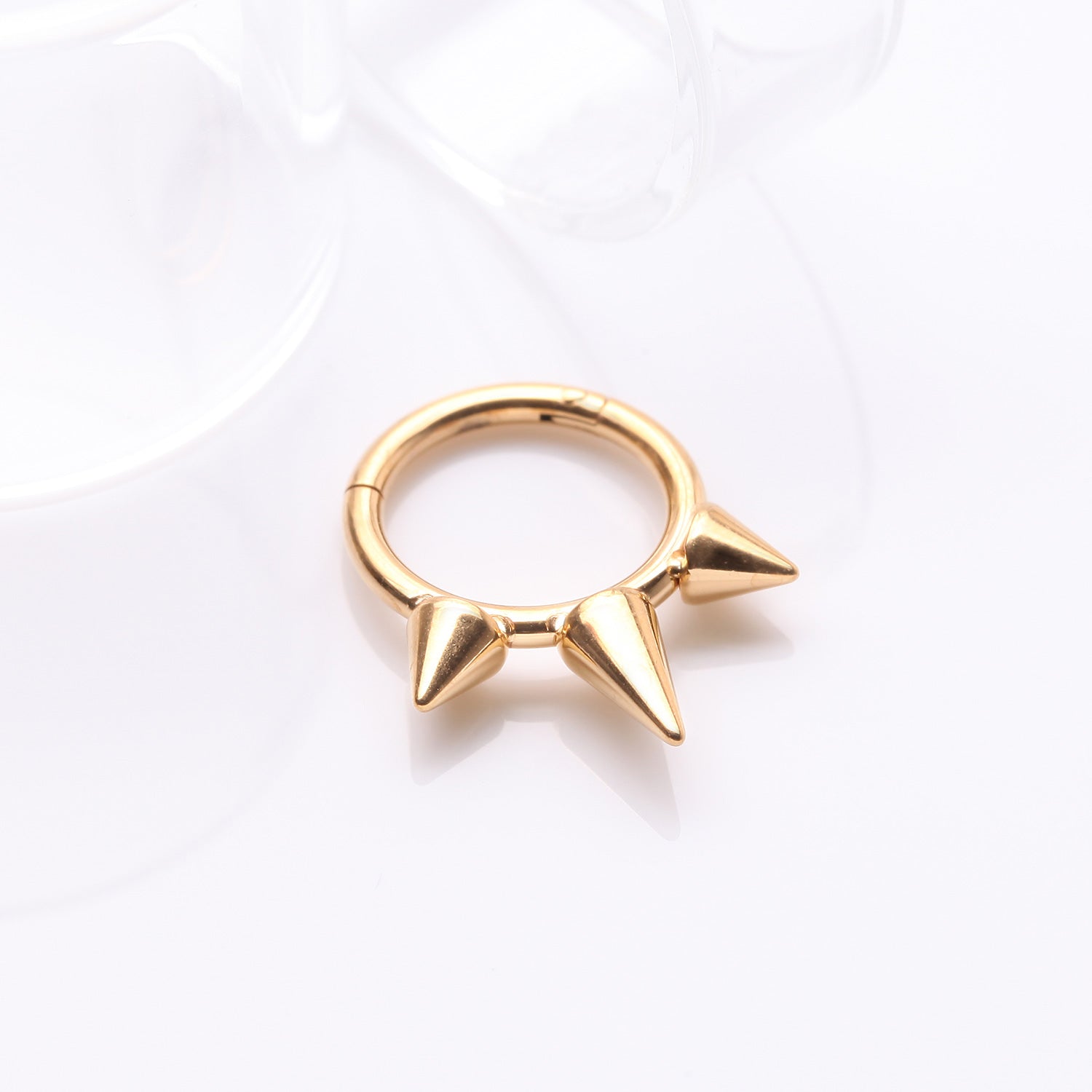 Detail View 1 of Implant Grade Titanium Golden Bali Studded Spikes Clicker Hoop Ring