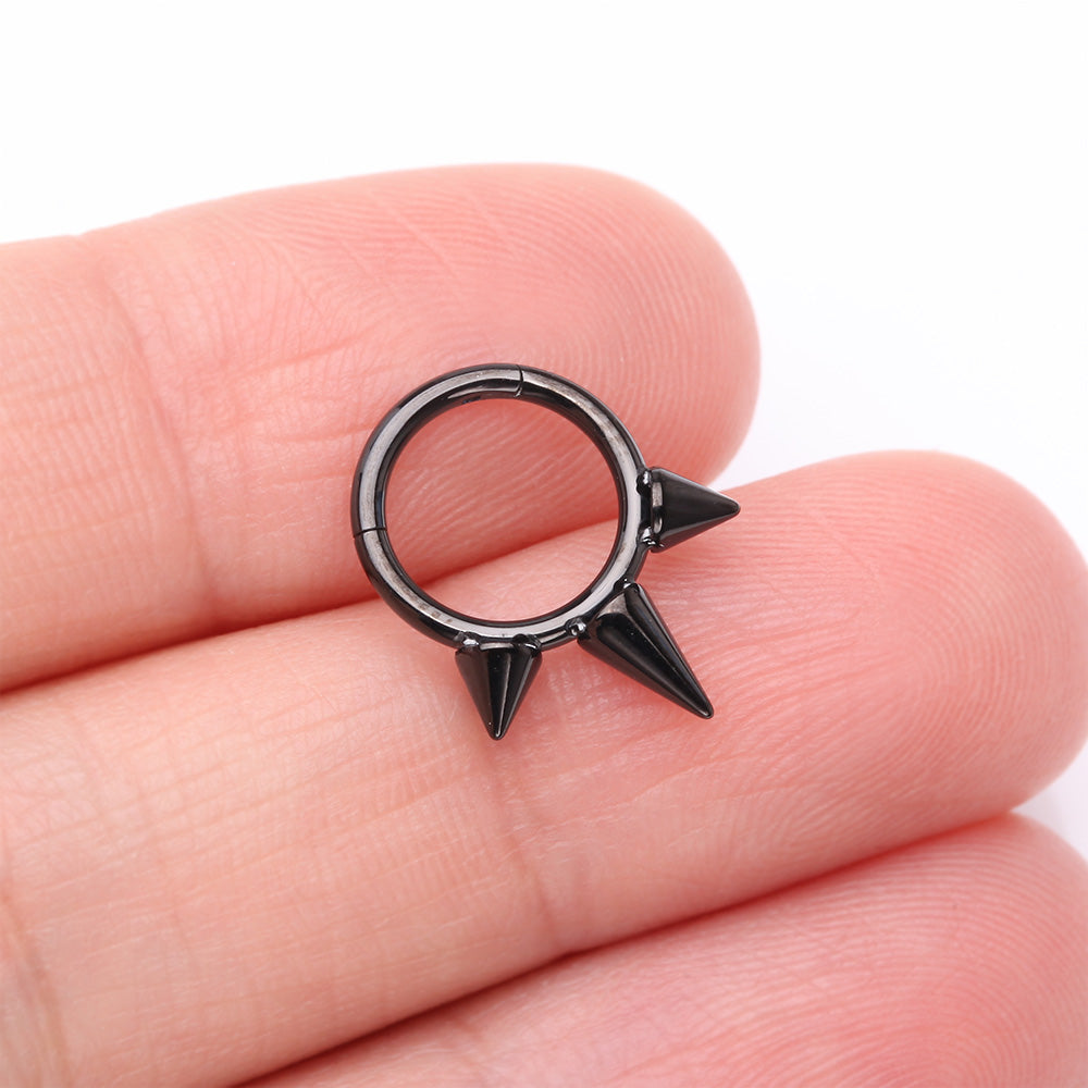 Detail View 2 of Implant Grade Titanium Blackline Bali Studded Spikes Clicker Hoop Ring