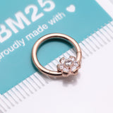 Detail View 4 of Implant Grade Titanium Rose Gold Brilliant Flower Sparkle Clicker Hoop Ring-Clear Gem