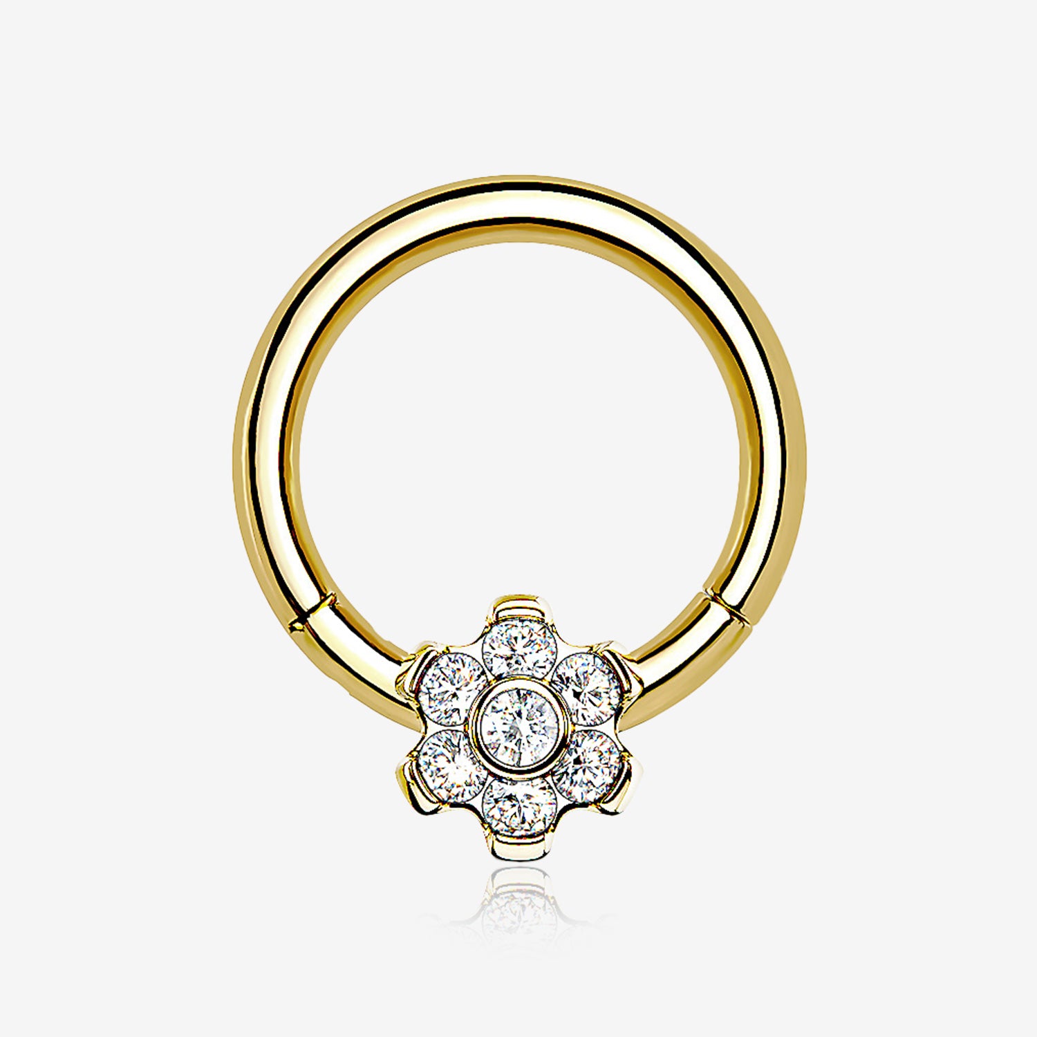 Implant Grade Titanium Golden Brilliant Flower Sparkle Clicker Hoop Ring-Clear Gem