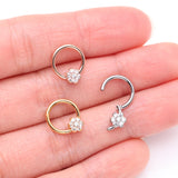 Detail View 3 of Implant Grade Titanium Golden Brilliant Flower Sparkle Clicker Hoop Ring-Clear Gem