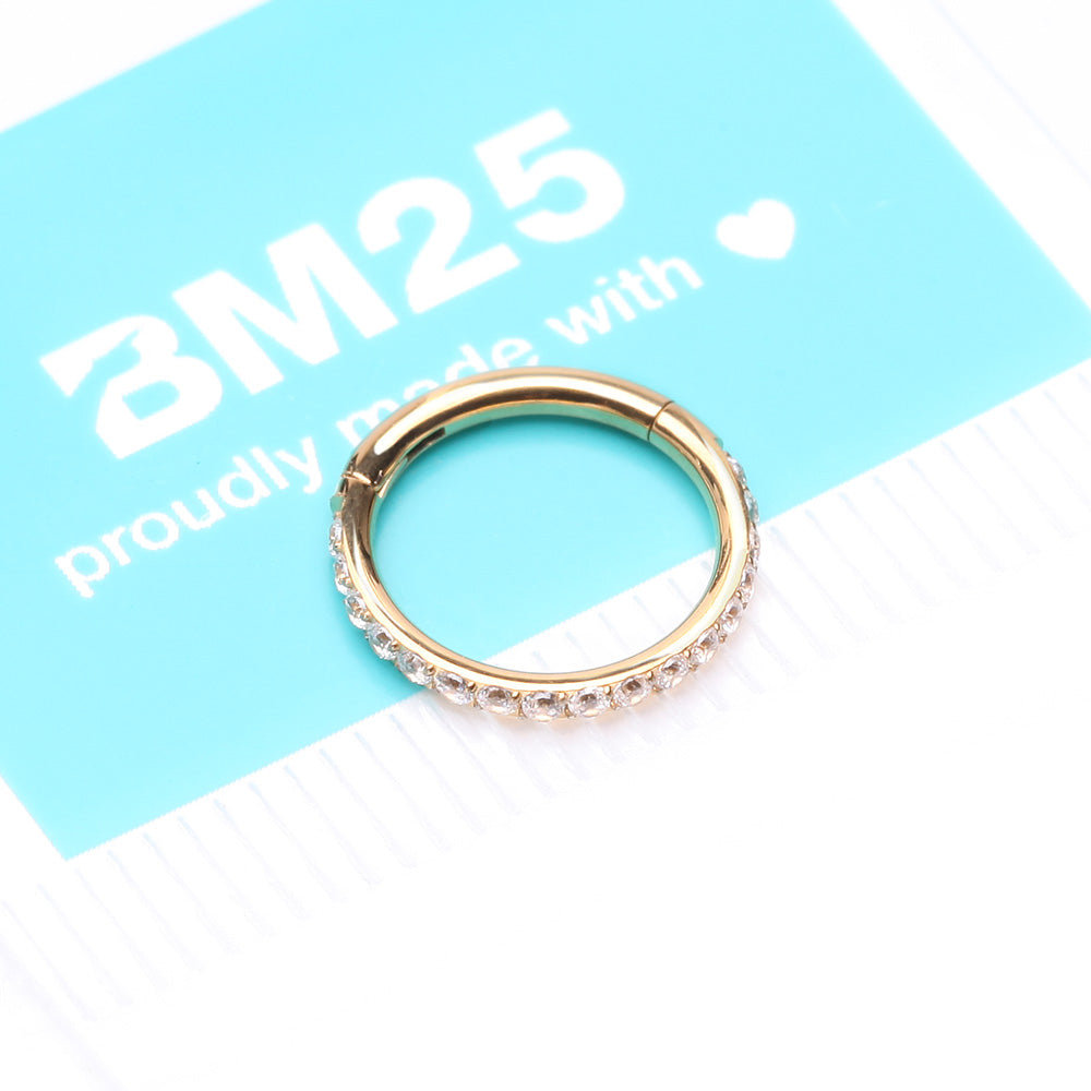 Detail View 4 of Pure24K Implant Grade Titanium Brilliant Sparkle Gems Lined Seamless Clicker Hoop Ring-Clear Gem