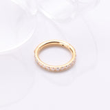 Detail View 1 of Implant Grade Titanium Golden Brilliant Sparkle Gems Lined Clicker Hoop Ring-Clear Gem