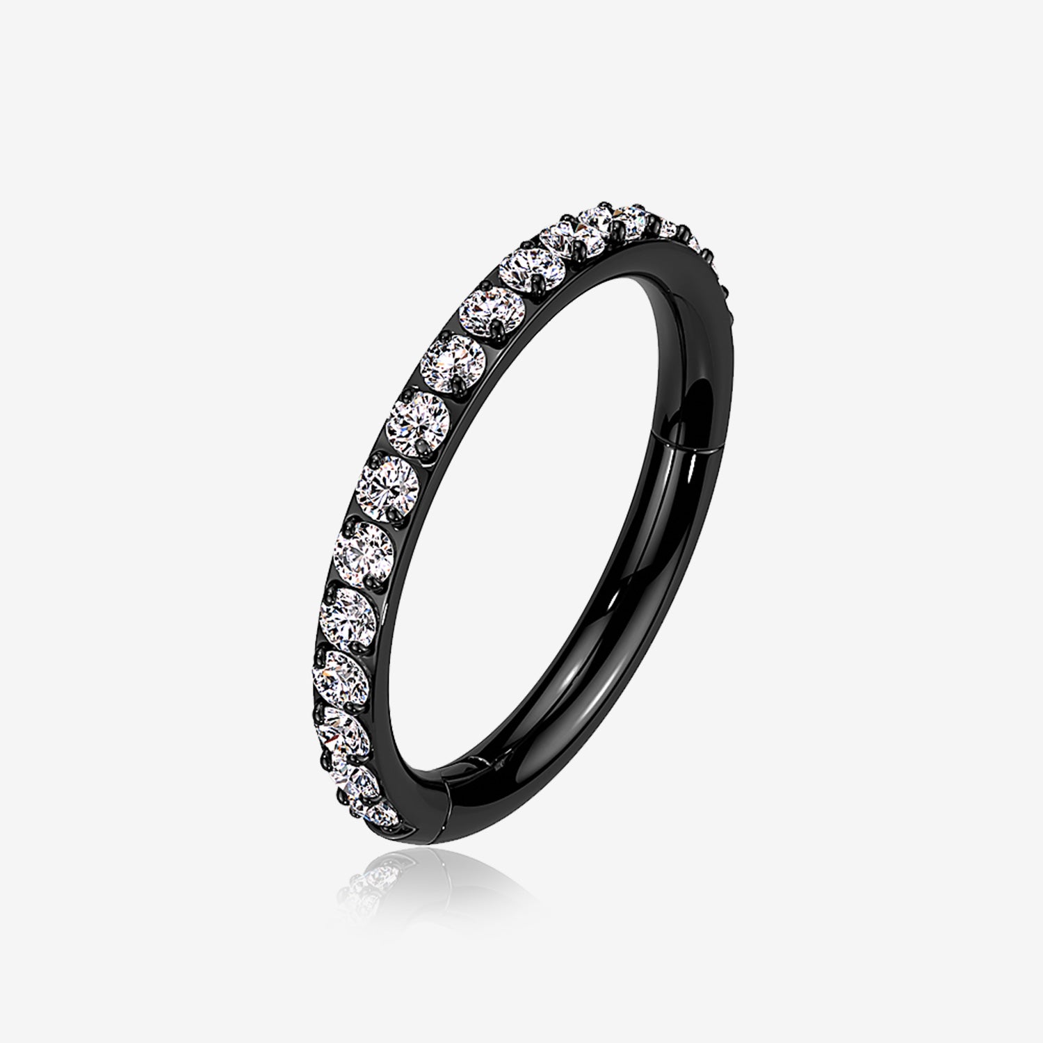 Implant Grade Titanium Blackline Brilliant Sparkle Gems Lined Clicker Hoop Ring-Clear Gem