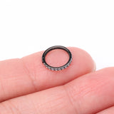Detail View 2 of Implant Grade Titanium Blackline Brilliant Sparkle Gems Lined Clicker Hoop Ring-Clear Gem