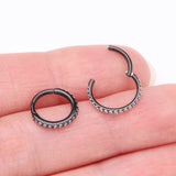 Detail View 3 of Implant Grade Titanium Blackline Brilliant Sparkle Gems Lined Clicker Hoop Ring-Clear Gem