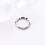Detail View 1 of Implant Grade Titanium Brilliant Sparkle Gems Front Lined Clicker Hoop Ring-Aurora Borealis