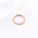 Detail View 1 of Implant Grade Titanium Golden Brilliant Sparkle Gems Front Lined Clicker Hoop Ring-Clear Gem