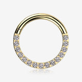 Implant Grade Titanium Golden Brilliant Sparkle Gems Front Lined Clicker Hoop Ring-Clear Gem