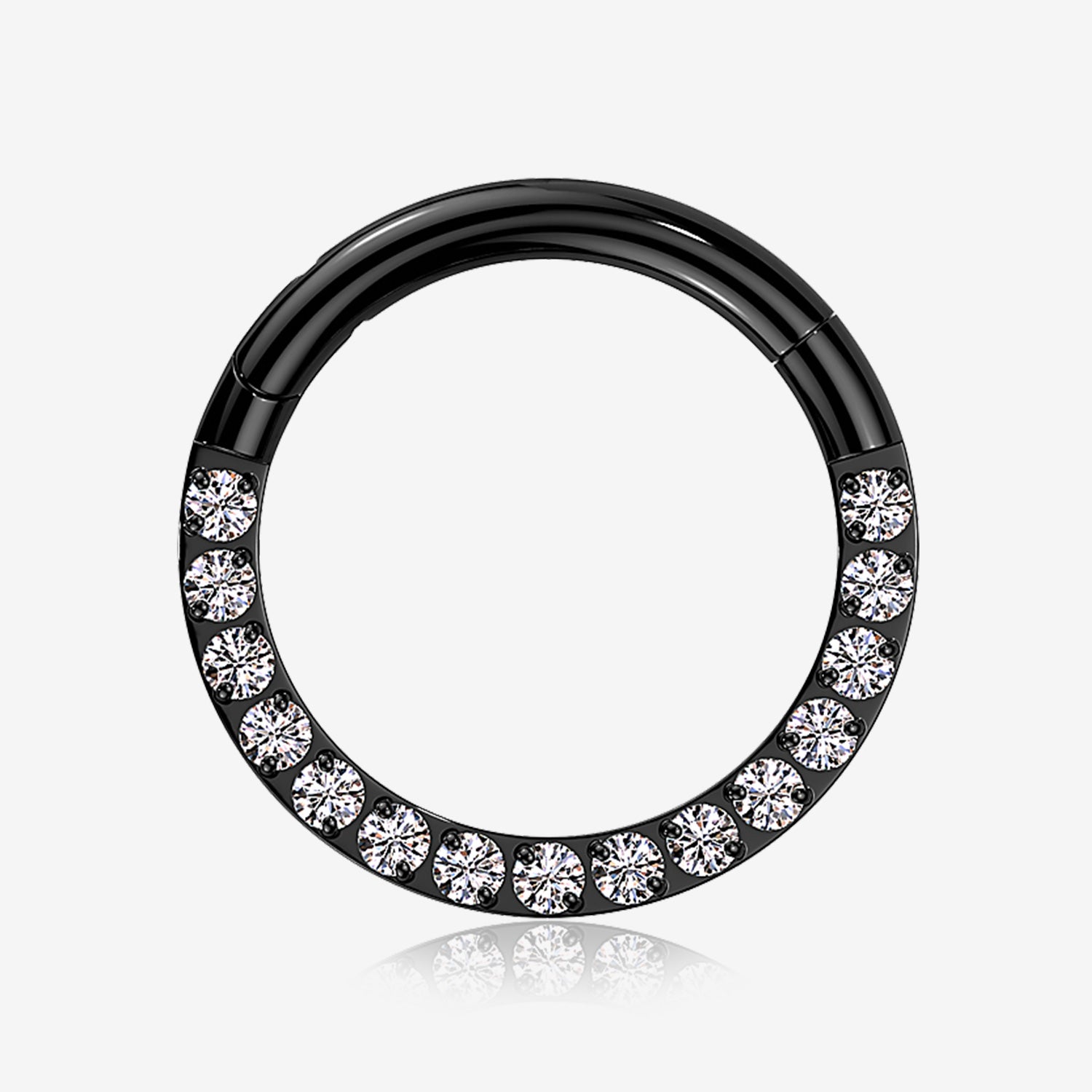 Implant Grade Titanium Blackline Brilliant Sparkle Gems Front Lined Clicker Hoop Ring-Clear Gem