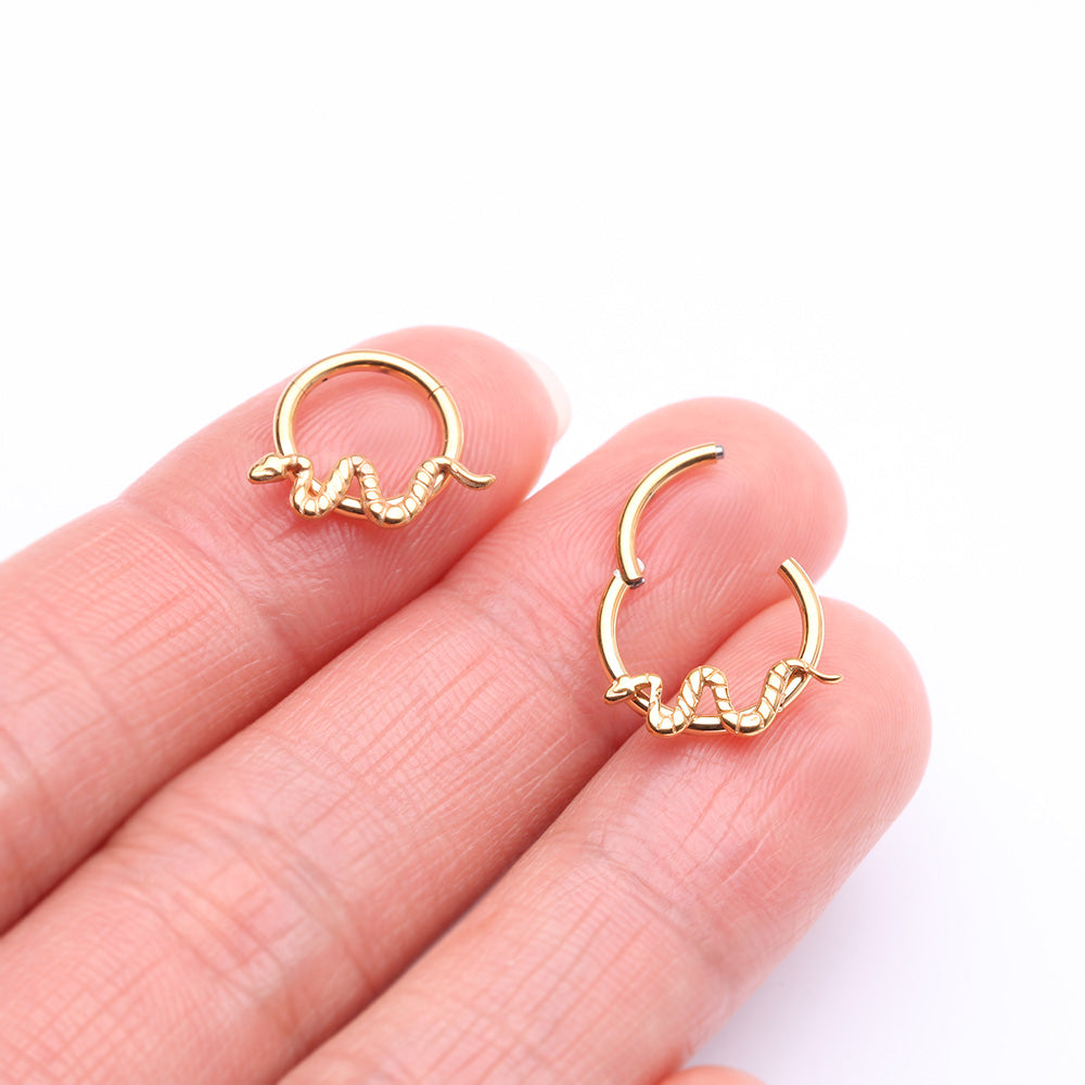 Detail View 2 of Implant Grade Titanium Golden Snake Swiggle Clicker Hoop Ring