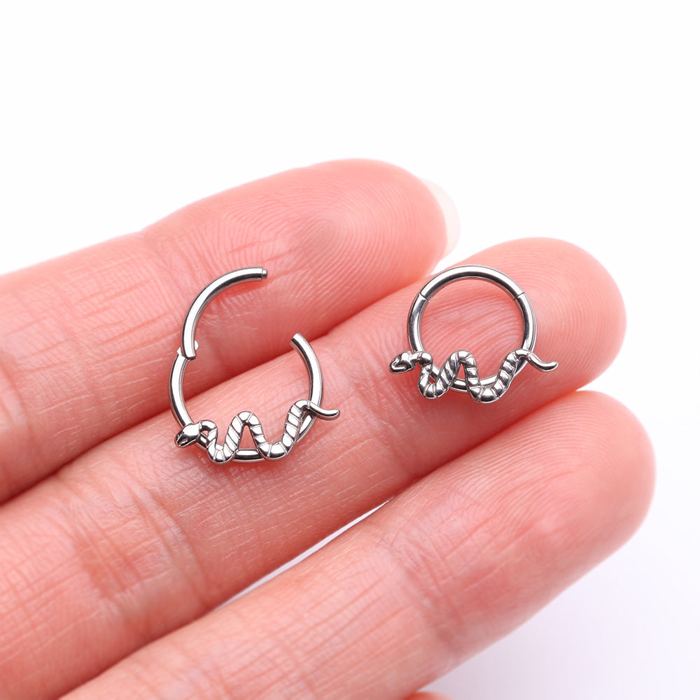 Detail View 2 of Implant Grade Titanium Snake Swiggle Clicker Hoop Ring