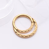 Detail View 1 of Pure24K Implant Grade Titanium Hammered Accent Double Loop Clicker Hoop Ring