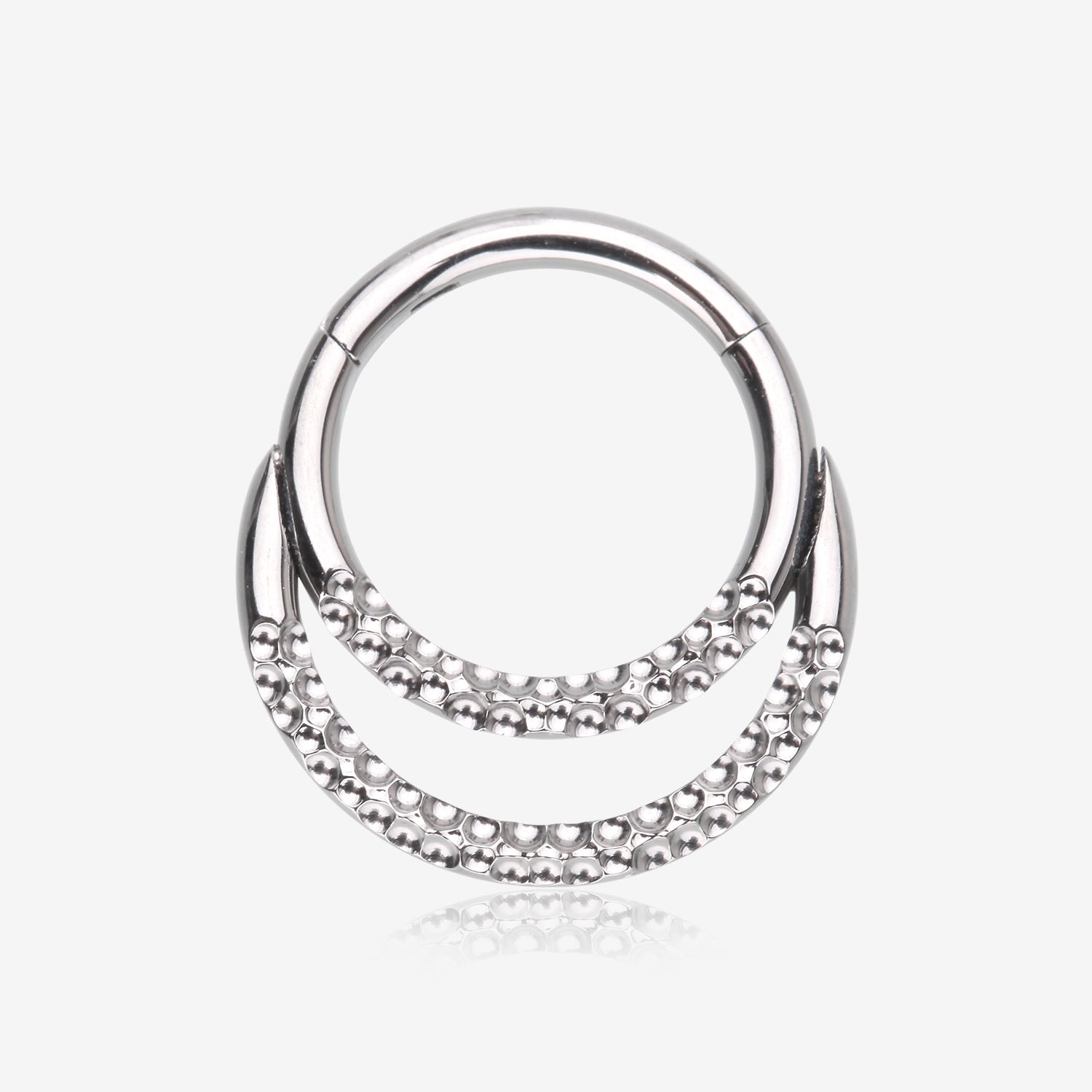 Implant Grade Titanium Hammered Accent Double Loop Clicker Hoop Ring