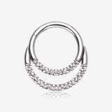 Implant Grade Titanium Hammered Accent Double Loop Clicker Hoop Ring