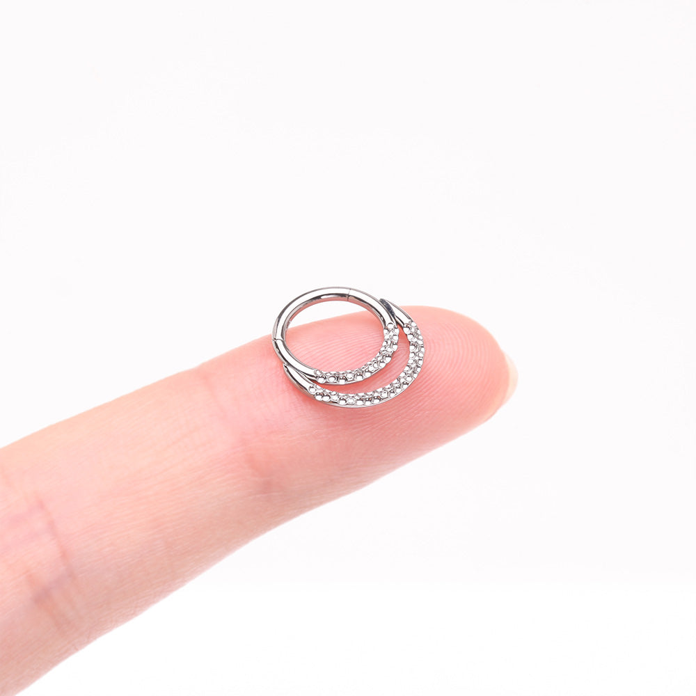 Detail View 2 of Implant Grade Titanium Hammered Accent Double Loop Clicker Hoop Ring