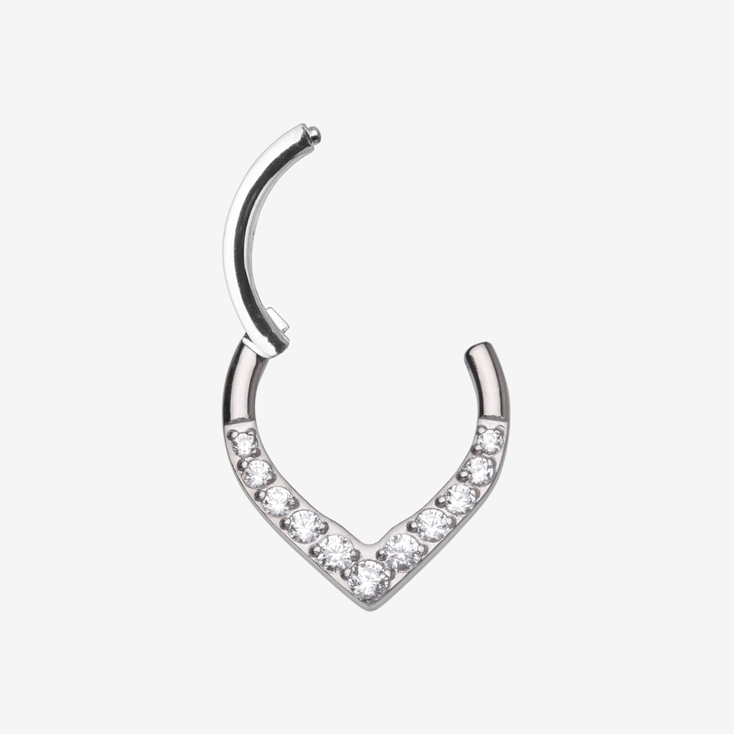 Detail View 1 of Implant Grade Titanium Sparkle Chevron Teardrop Clicker Hoop Ring-Clear Gem