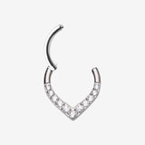 Detail View 1 of Implant Grade Titanium Sparkle Chevron Teardrop Clicker Hoop Ring-Clear Gem