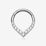 Implant Grade Titanium Sparkle Chevron Teardrop Clicker Hoop Ring
